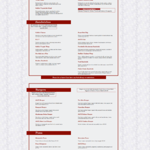 Jacx Restaurant Canada Menu Page